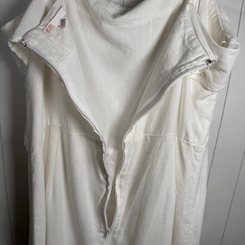 GB Linen Blend White Ruffle Mini Tank Dress Spring Summer Minimalist Chic XXL - Picture 7 of 12